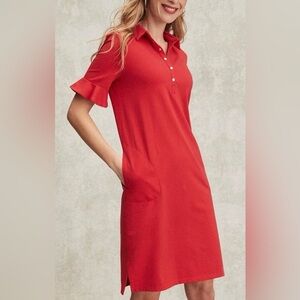NEW Chico’s Zen Sport Ruffle Sleeve Red Polo Dress Knee Length Size 3/XL